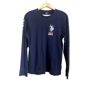 U.S. Polo Assn Shirt Mens Medium Black Long‎ Sleeve USPA Polo Graphic Logo Tee